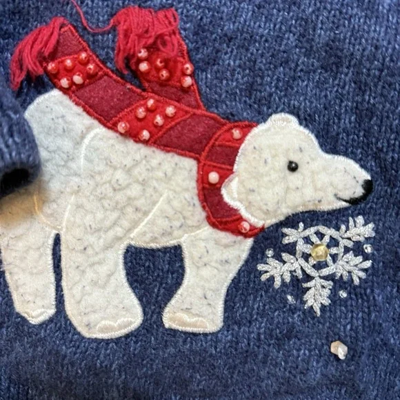 Vintage Polar Bear Holiday Womens Sweater Cardigan Y2K Winter Embroidered Zip L - Picture 7 of 13